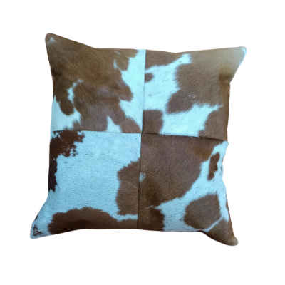 Leather Hair-on Cushion Cover – Brown , Tan & white / LF-4B-04 - Image 2