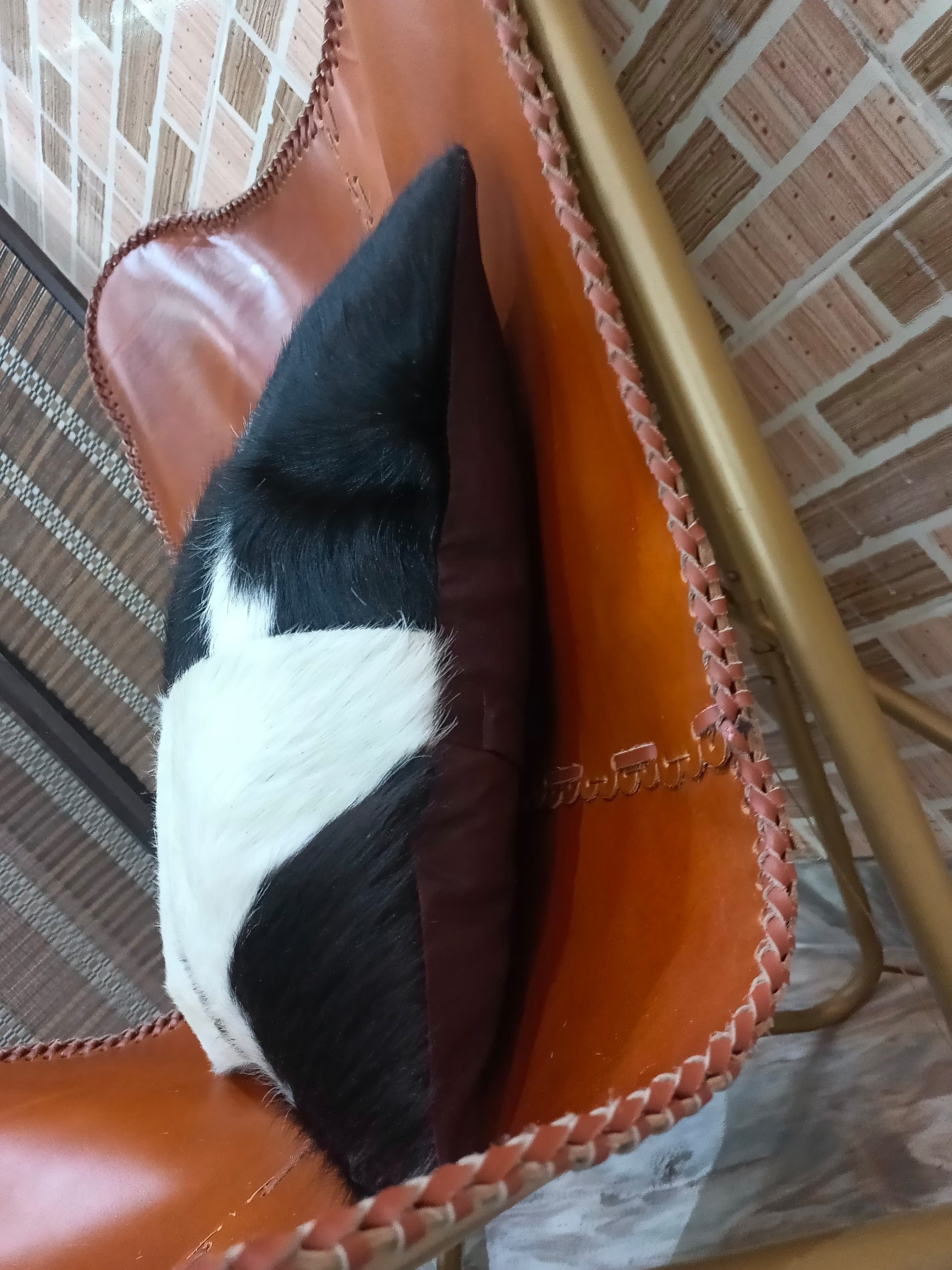Leather Hair-on Cushion Cover -Black & W - Image 3