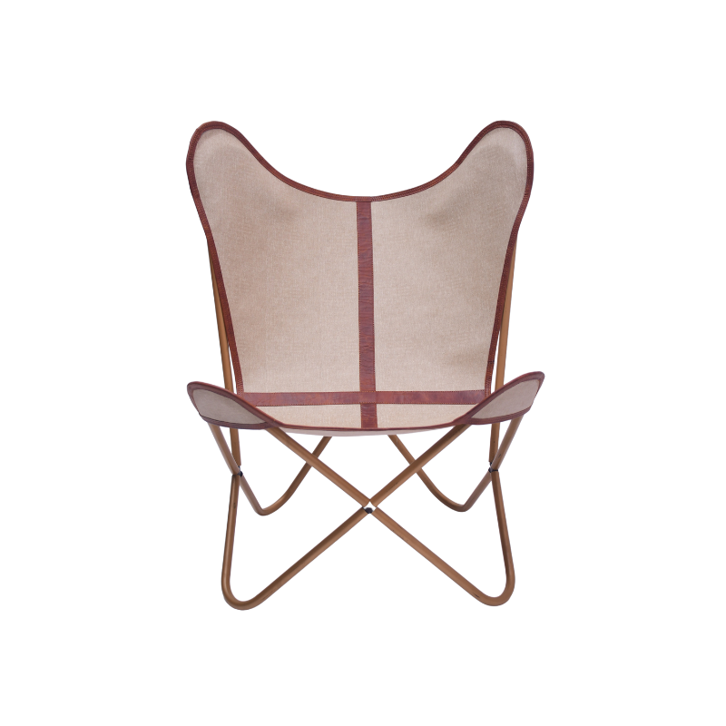 Faux leather butterfly chair with leather borders- Cream and brown