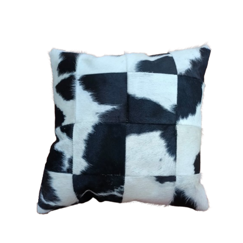 Leather hair on cushion cover black and white