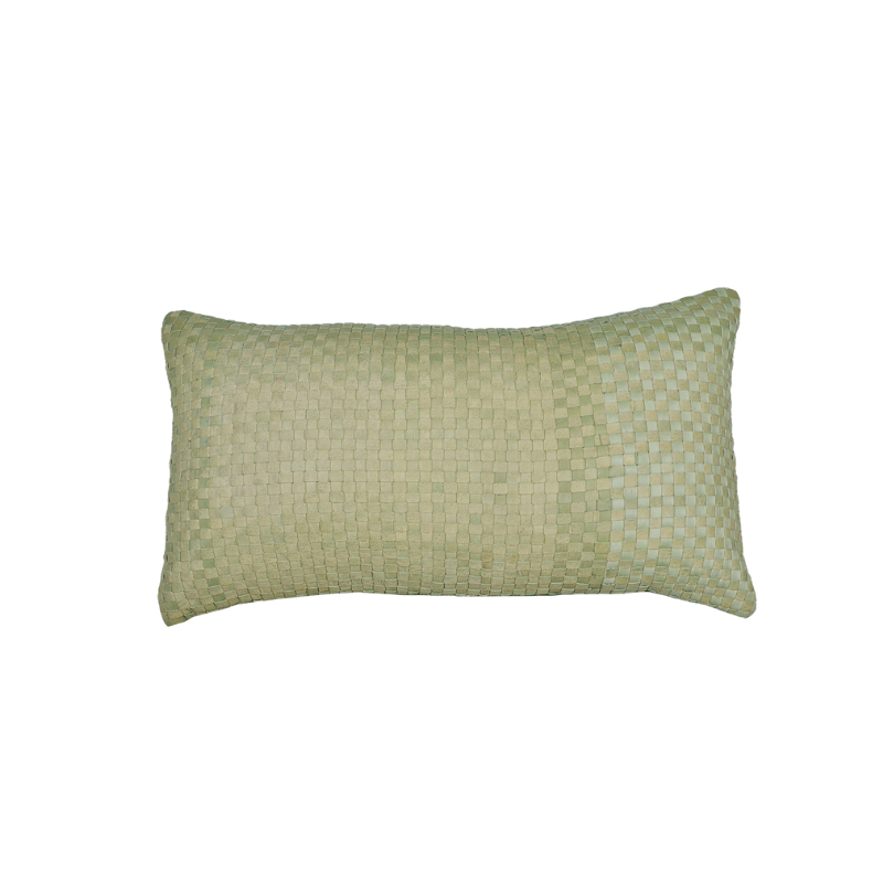Leather weaved cushion cover green