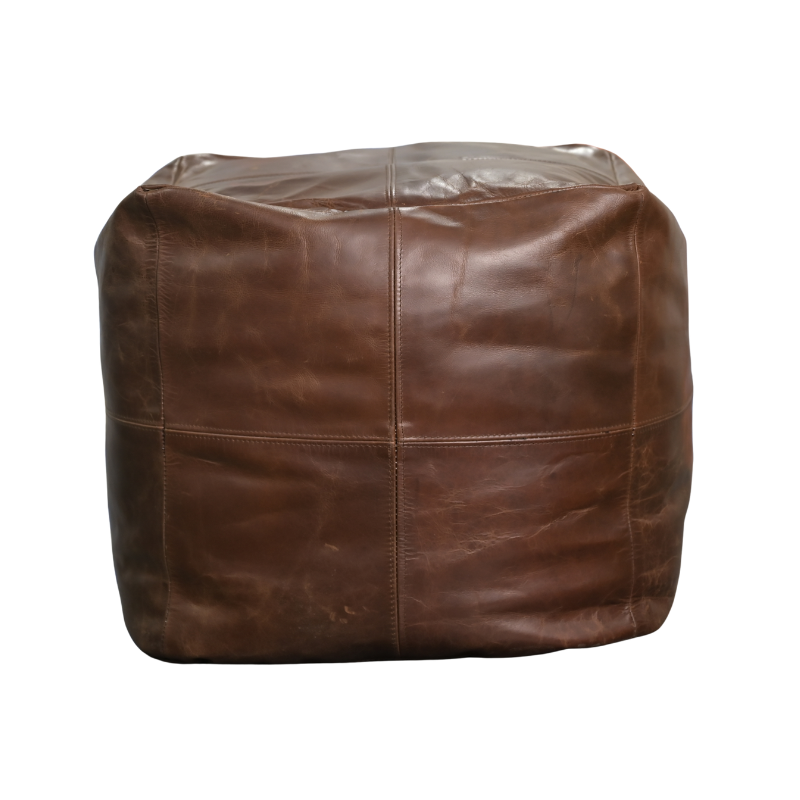 Leather Pouf (without filler)-brown oil pullup